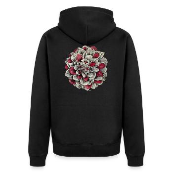 Dahlia de fleurs en rouge, encre, dessin, rétro - Veste à capuche bio Premium Unisexe - noir - Dos - Nico (187cm)