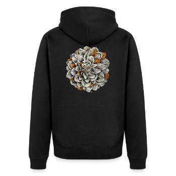 Fleur de dahlia à l'orange, encre, dessin, rétro - Veste à capuche bio Premium Unisexe - noir - Dos - Nico (187cm)