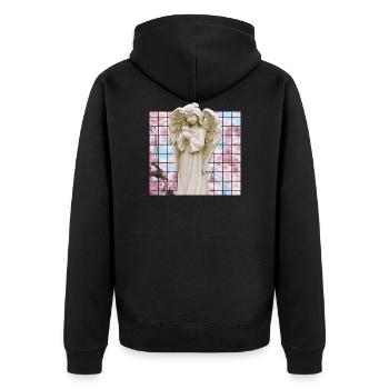 Vaporwave Angel Marble-Statue mit Japaner - Unisex Premium Bio Zip Hoodie - Schwarz - Hinten - Nico (187cm)