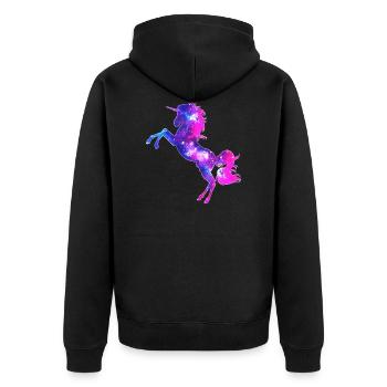 Galaxy Einhorn unicorn space Pferd fantasy Mädchen - Unisex Premium Bio Zip Hoodie - Schwarz - Hinten - Nico (187cm)