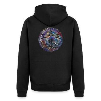 Bunter Libellen-Halbmond-magische Mandala - Unisex Premium Bio Zip Hoodie - Schwarz - Hinten - Nico (187cm)