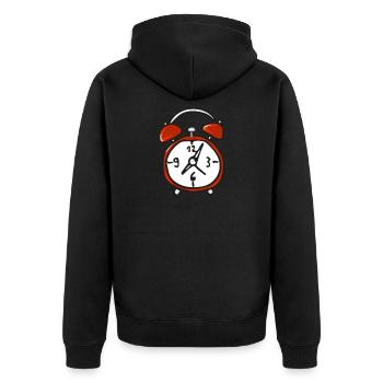 Wecker - Uhr - Unisex Premium Bio Zip Hoodie - Schwarz - Hinten - Nico (187cm)