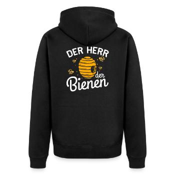 DER HERR DER BIENEN - Unisex Premium Bio Zip Hoodie - Schwarz - Hinten - Nico (187cm)