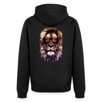 Hipster Löwe - Unisex Premium Bio Zip Hoodie - Schwarz - Hinten - Nico (187cm)