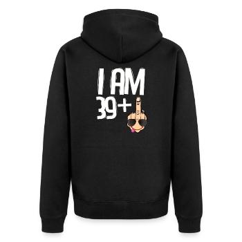 Funny 40th birthday Gift ideas. I am 39+1 Finger - Unisex Premium Organic Zip Hoodie - black - Back - Nico (187cm)