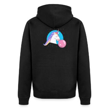 Einhorn mit Kaugummiblase - Unisex Premium Bio Zip Hoodie - Schwarz - Hinten - Nico (187cm)