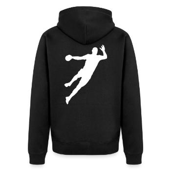 Handball / Handballer - Unisex Premium Bio Zip Hoodie - Schwarz - Hinten - Nico (187cm)