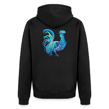 blue rooster - Unisex Premium Organic Zip Hoodie - black - Back - Nico (187cm)