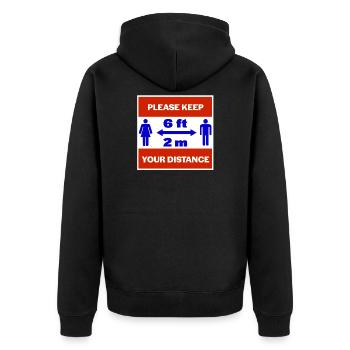 Bitte halten Sie Abstand - Unisex Premium Bio Zip Hoodie - Schwarz - Hinten - Nico (187cm)