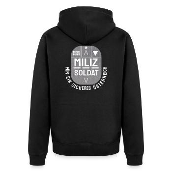 Milizsoldat - Für ein sicheres Österreich! - Unisex Premium Bio Zip Hoodie - Schwarz - Hinten - Nico (187cm)