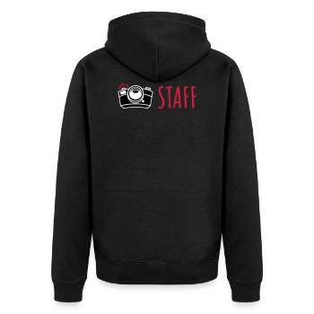 Cooles Design für Fotoshooting Team - Unisex Premium Bio Zip Hoodie - Schwarz - Hinten - Nico (187cm)
