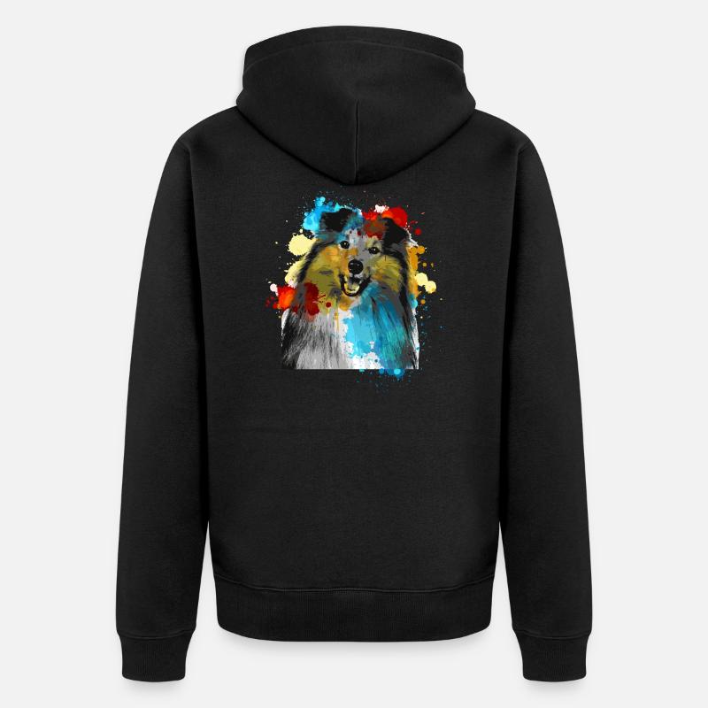 Sheltie Wasserfarben Bunt - Unisex Premium Bio Zip Hoodie - Schwarz