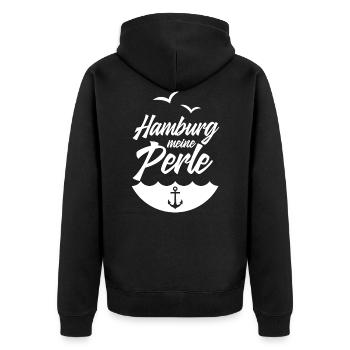 MEINE PERLE HAMBURG - Unisex Premium Bio Zip Hoodie - Schwarz - Hinten - Nico (187cm)