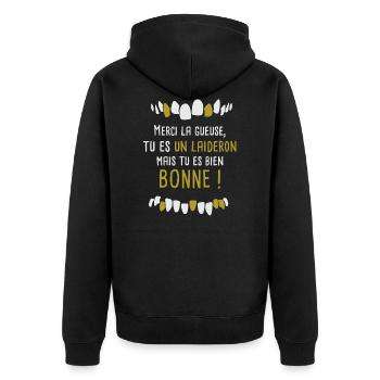 Merci la gueuse, citation film culte les visiteurs - Veste à capuche bio Premium Unisexe - noir - Dos - Nico (187cm)