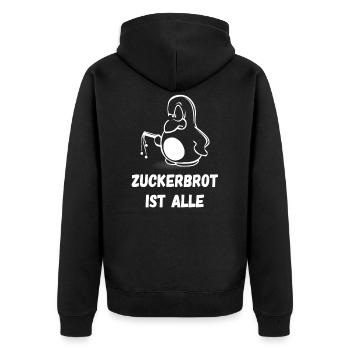ZUCKERBROT IST AUS - Unisex Premium Bio Zip Hoodie - Schwarz - Hinten - Nico (187cm)