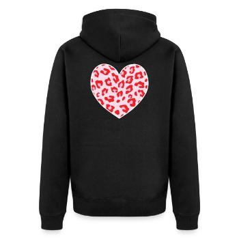 Leopardenmuster Rosa Herzform Tier Gepard Prin - Unisex Premium Bio Zip Hoodie - Schwarz - Hinten - Nico (187cm)