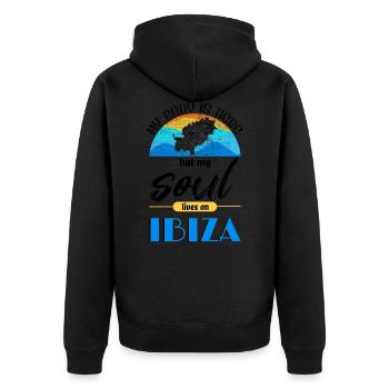 Ibiza Sommer Spruch Urlaub Leben - Unisex Premium Bio Zip Hoodie - Schwarz - Hinten - Nico (187cm)