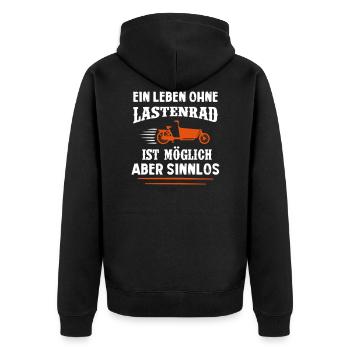 Lastenfahrrad - Leben Ohne Lastenrad Sinnlos Motiv - Unisex Premium Bio Zip Hoodie - Schwarz - Hinten - Nico (187cm)