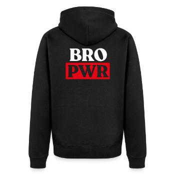 BRO PWR - BRO Power white - Unisex Premium Organic Zip Hoodie - black - Back - Nico (187cm)