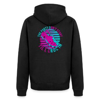 Komfort Liebe für Crocs Clogs Schuhe Geschenkidee - Unisex Premium Bio Zip Hoodie - Schwarz - Hinten - Nico (187cm)