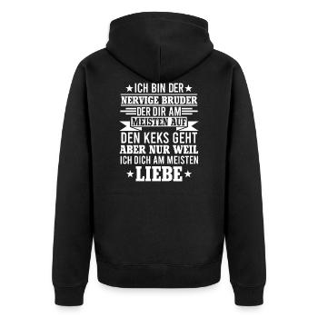 Ich bin der nervige Bruder Schwester Geschenk - Unisex Premium Bio Zip Hoodie - Schwarz - Hinten - Nico (187cm)