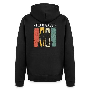 Team Gassi Herrchen Frauchen Hunde Auslauf - Unisex Premium Bio Zip Hoodie - Schwarz - Hinten - Nico (187cm)