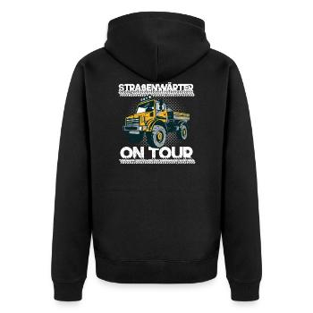 Straßenwärter on tour, Bauarbeiter Straßenbauer - Unisex Premium Bio Zip Hoodie - Schwarz - Hinten - Nico (187cm)