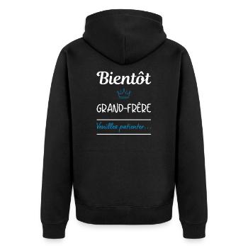 Bientôt grand frère ! Cadeau grande frère - Veste à capuche bio Premium Unisexe - noir - Dos - Nico (187cm)