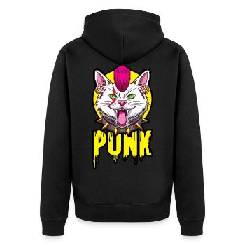 Punk Katze für einen Punker Katzenfreund - Unisex Premium Bio Zip Hoodie - Schwarz - Hinten - Nico (187cm)