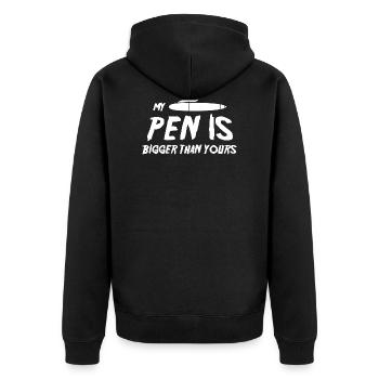 My Pen is bigger - Unisex Premium Organic Zip Hoodie - black - Back - Nico (187cm)