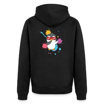 Dabbing Pinguin süß - Unisex Premium Bio Zip Hoodie - Schwarz - Hinten - Nico (187cm)