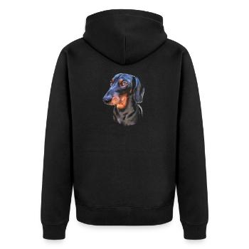 Wiener Dackel-Wursthund - Unisex Premium Bio Zip Hoodie - Schwarz - Hinten - Nico (187cm)