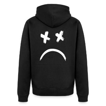 Sad Dead Smile Face - Unisex Premium Bio Zip Hoodie - Schwarz - Hinten - Nico (187cm)