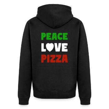 PEACE LOVE PIZZA - Unisex Premium Bio Zip Hoodie - Schwarz - Hinten - Nico (187cm)