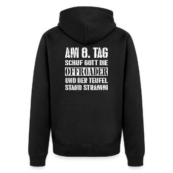 Offorad Geländewagen 4x4 - Unisex Premium Bio Zip Hoodie - Schwarz - Hinten - Nico (187cm)