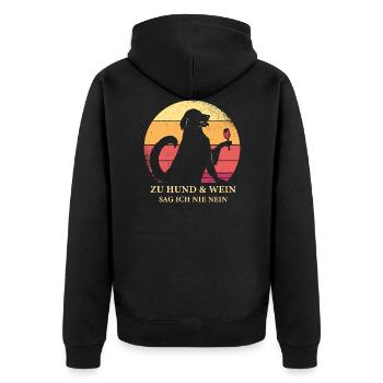 Zu Hund und Wein sag ich nie nein Hunde freund - Unisex Premium Bio Zip Hoodie - Schwarz - Hinten - Nico (187cm)
