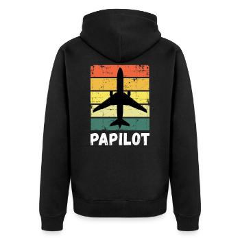 Piloten Papa Vater Papilot - Unisex Premium Bio Zip Hoodie - Schwarz - Hinten - Nico (187cm)