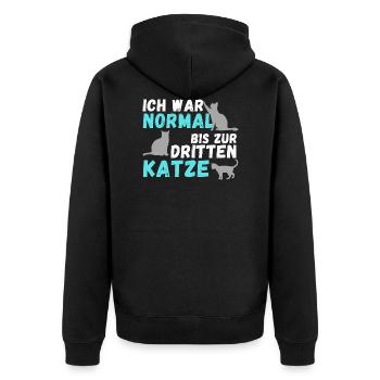 Ich war normal bis zur dritten Katze | Geschenk - Unisex Premium Bio Zip Hoodie - Schwarz - Hinten - Nico (187cm)