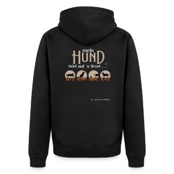 Mein Hund hört auf´s Wort Geschenkidee - Unisex Premium Bio Zip Hoodie - Schwarz - Hinten - Nico (187cm)
