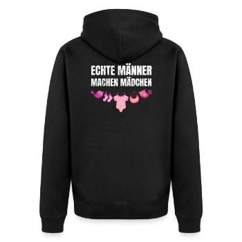 Echte Männer machen Mädchen | Babyparty Geschenk - Unisex Premium Bio Zip Hoodie - Schwarz - Hinten - Nico (187cm)
