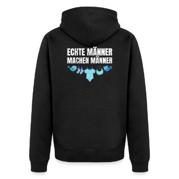 Echte Männer machen Männer | Babyparty Geschenk - Unisex Premium Bio Zip Hoodie - Schwarz - Hinten - Nico (187cm)