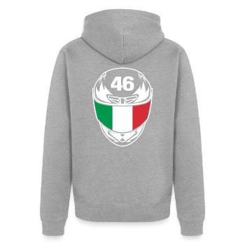 Moto Motorsport Numéro 46 Italie Drapeau - Veste à capuche bio Premium Unisexe - gris chiné - Dos - Nico (187cm)