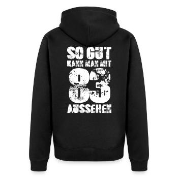 83. Geburtstag - Unisex Premium Bio Zip Hoodie - Schwarz - Hinten - Nico (187cm)