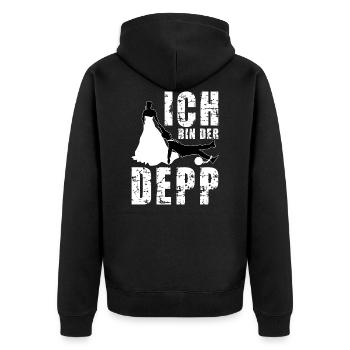 ICH BIN DER DEPP JGA JUNGGESELLENABSCHIED - Unisex Premium Bio Zip Hoodie - Schwarz - Hinten - Nico (187cm)