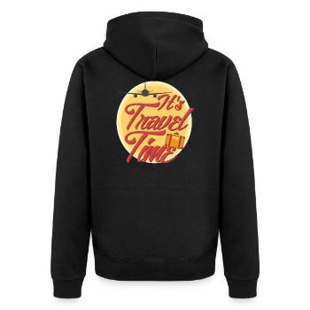 Es ist Zeit zu reisen - Unisex Premium Bio Zip Hoodie - Schwarz - Hinten - Nico (187cm)