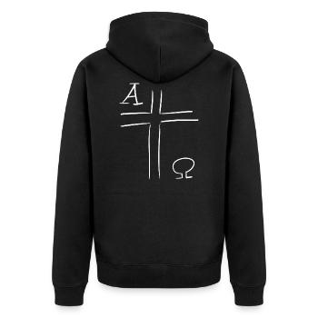 Alpha und Omega, Kreuz, Jesus, Gott, christlich - Unisex Premium Bio Zip Hoodie - Schwarz - Hinten - Nico (187cm)