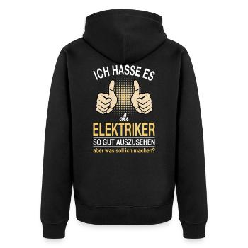 Elektriker Spruch - Unisex Premium Bio Zip Hoodie - Schwarz - Hinten - Nico (187cm)