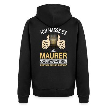 Maurer Spruch - Unisex Premium Bio Zip Hoodie - Schwarz - Hinten - Nico (187cm)
