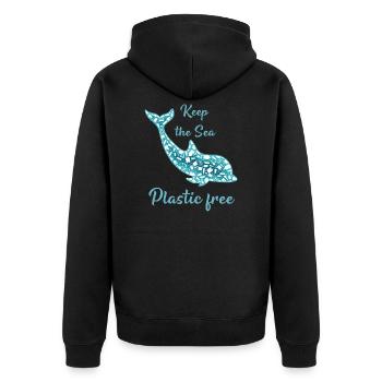 Keep the Sea Plastic free - Unisex Premium Bio Zip Hoodie - Schwarz - Hinten - Nico (187cm)