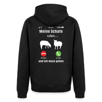 Meine Schafe rufen Schäfer Schaf lustig Bauernhof - Unisex Premium Bio Zip Hoodie - Schwarz - Hinten - Nico (187cm)